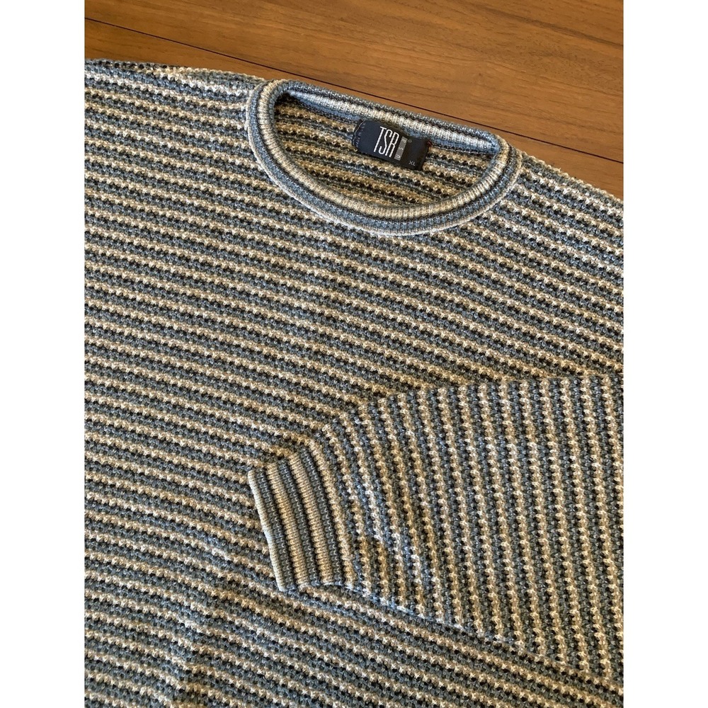Vintage TSR USA Sweater Mens XL Texture Striped Knit Grandpa Pullover Biggie 90s